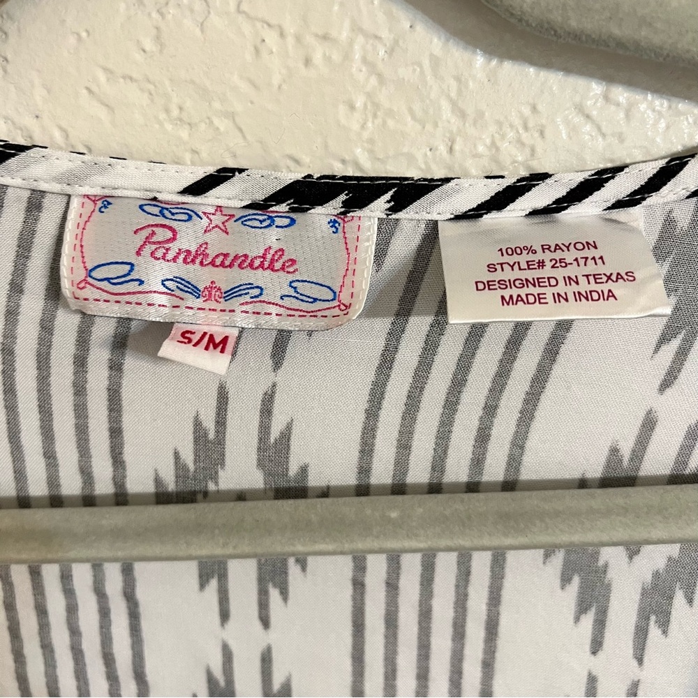 Panhandle Black and White Aztec Western Fringe Kimono Duster Cardigan rodeo - Picture 5 of 12